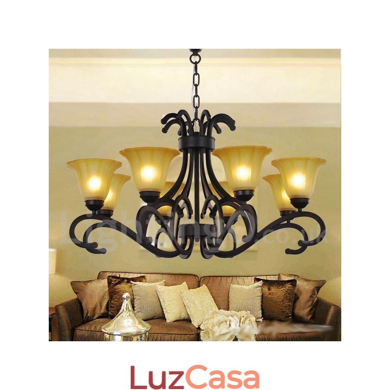 Lustre estilo vela contemporânea preta de 8 luzes