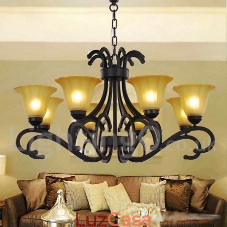Lustre estilo vela contemporânea preta de 8 luzes Lustre estilo vela contemporânea preta de 8 luzes