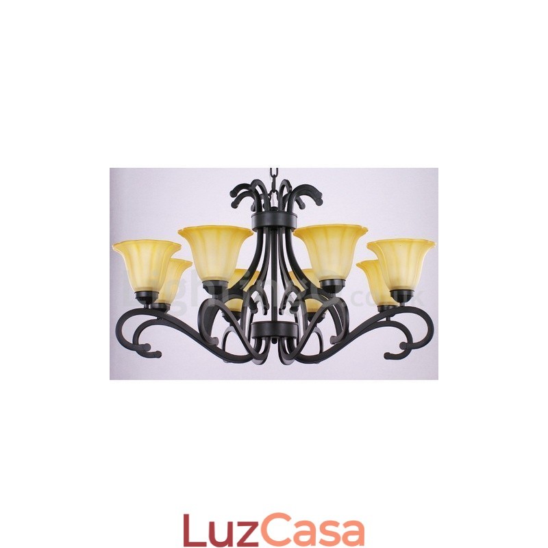 Lustre estilo vela contemporânea preta de 8 luzes