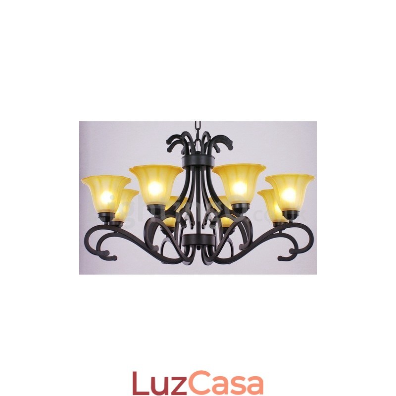 Lustre estilo vela contemporânea preta de 8 luzes