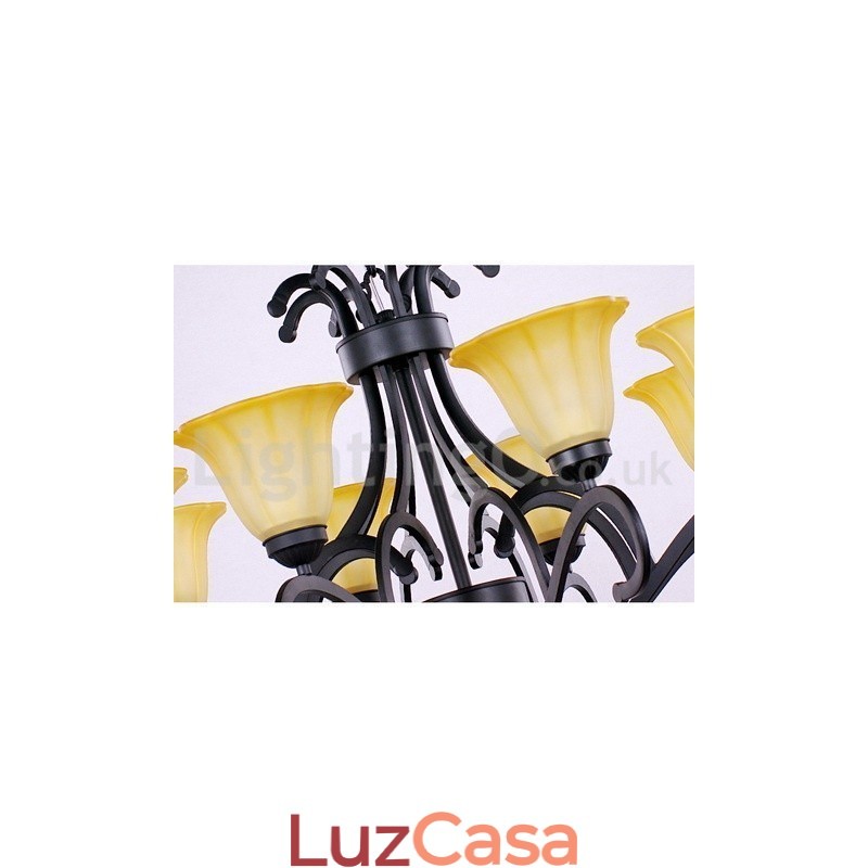Lustre estilo vela contemporânea preta de 8 luzes