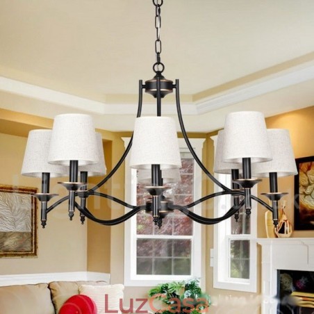 Lustre estilo vela contemporâneo retrô rústico preto de 8 luzes Lustre estilo vela contemporâneo retrô rústico preto de 8 luzes