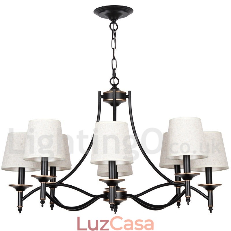 Lustre estilo vela contemporâneo retrô rústico preto de 8 luzes