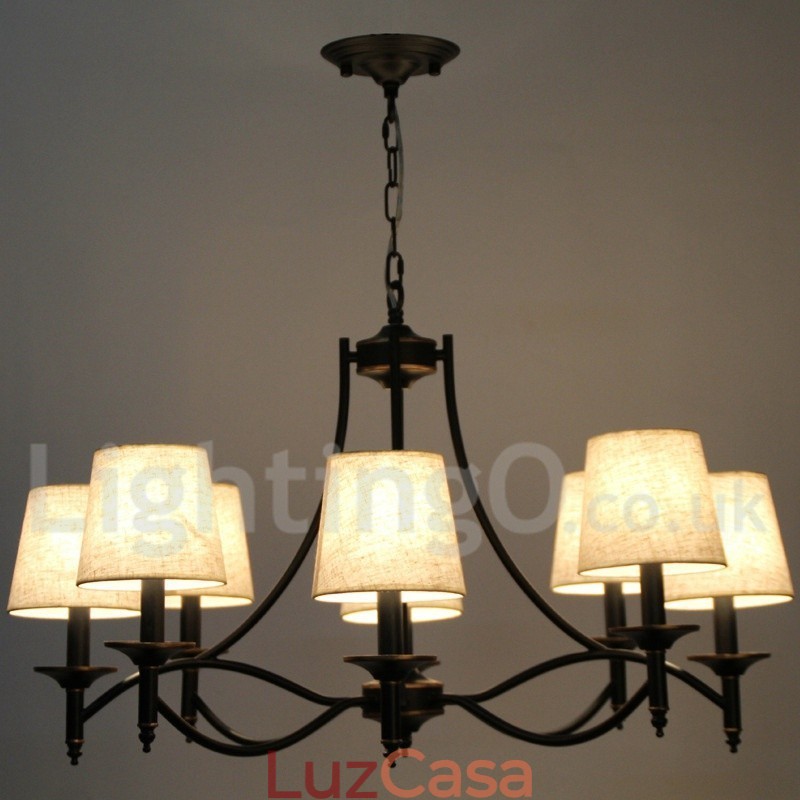 Lustre estilo vela contemporâneo retrô rústico preto de 8 luzes