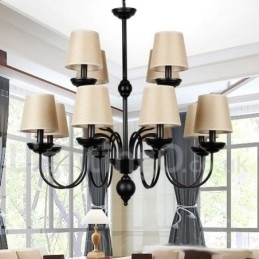 Lustre estilo vela contemporâneo retrô de 2 níveis, rústico, de 12 luzes