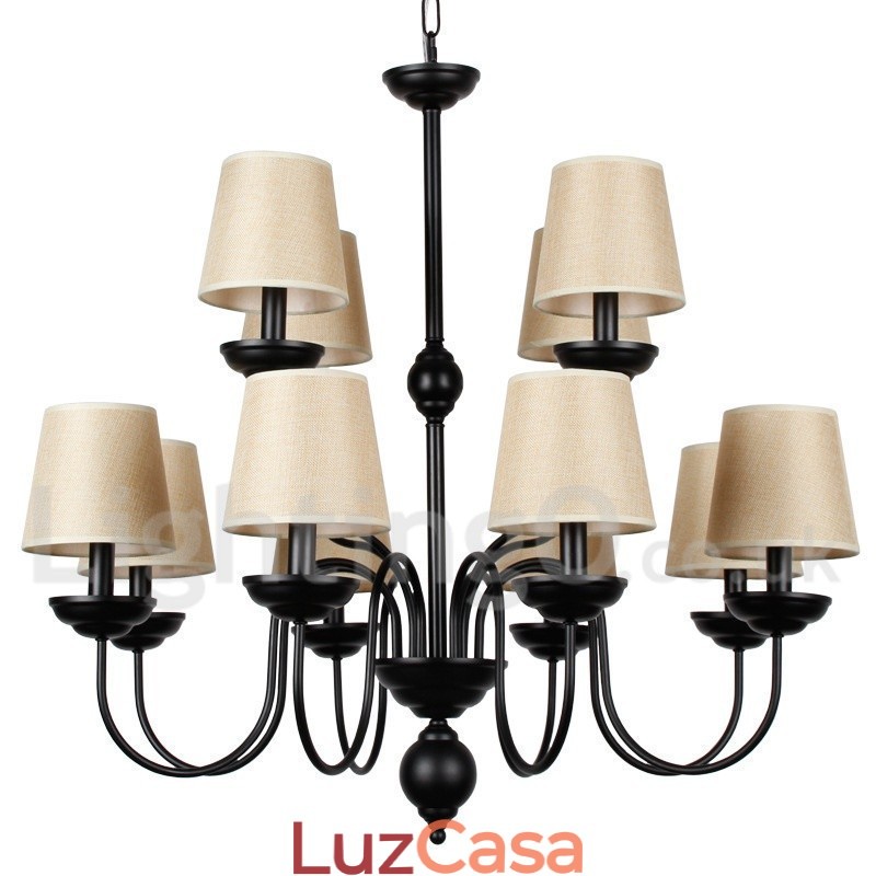 Lustre estilo vela contemporâneo retrô de 2 níveis, rústico, de 12 luzes