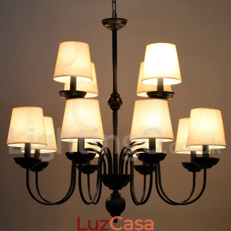 Lustre estilo vela contemporâneo retrô de 2 níveis, rústico, de 12 luzes