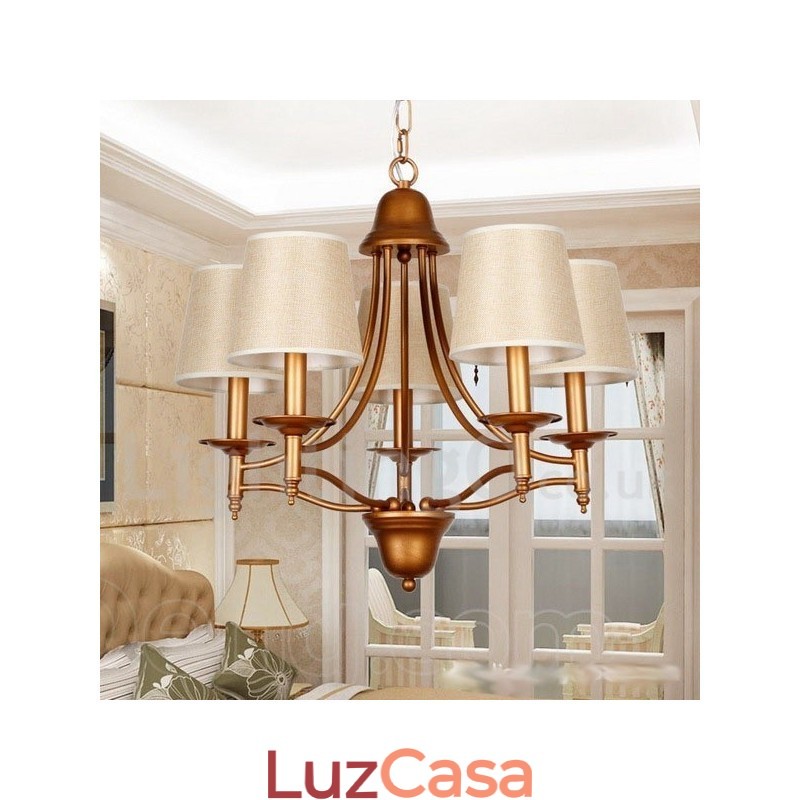 Lustre estilo vela estilo mediterrâneo retrô rústico de 5 luzes