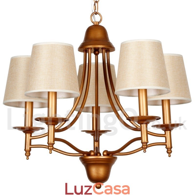 Lustre estilo vela estilo mediterrâneo retrô rústico de 5 luzes