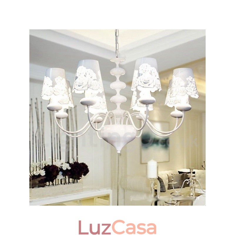 Lustre moderno contemporâneo de 8 luzes estilo vela branca vazada