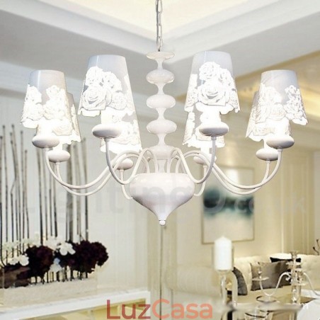 Lustre moderno contemporâneo de 8 luzes estilo vela branca vazada Lustre moderno contemporâneo de 8 luzes estilo vela branca vazada