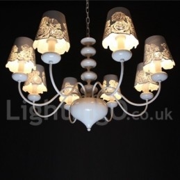 Lustre moderno contemporâneo de 8 luzes estilo vela branca vazada