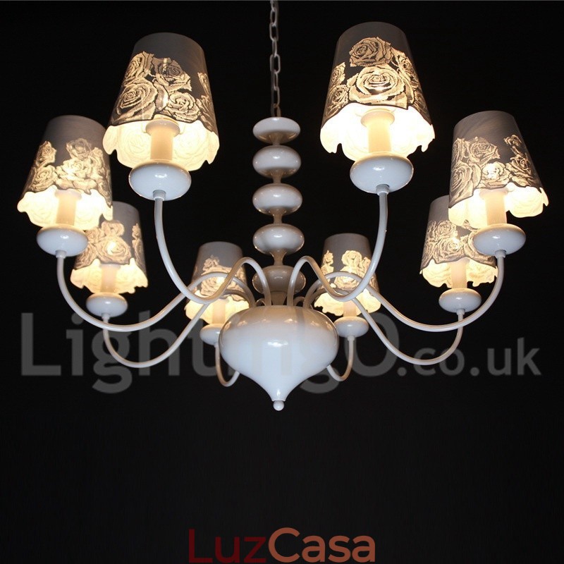 Lustre moderno contemporâneo de 8 luzes estilo vela branca vazada