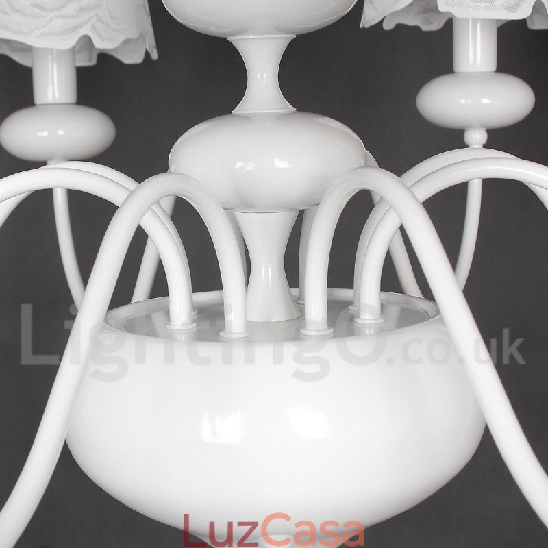 Lustre moderno contemporâneo de 8 luzes estilo vela branca vazada