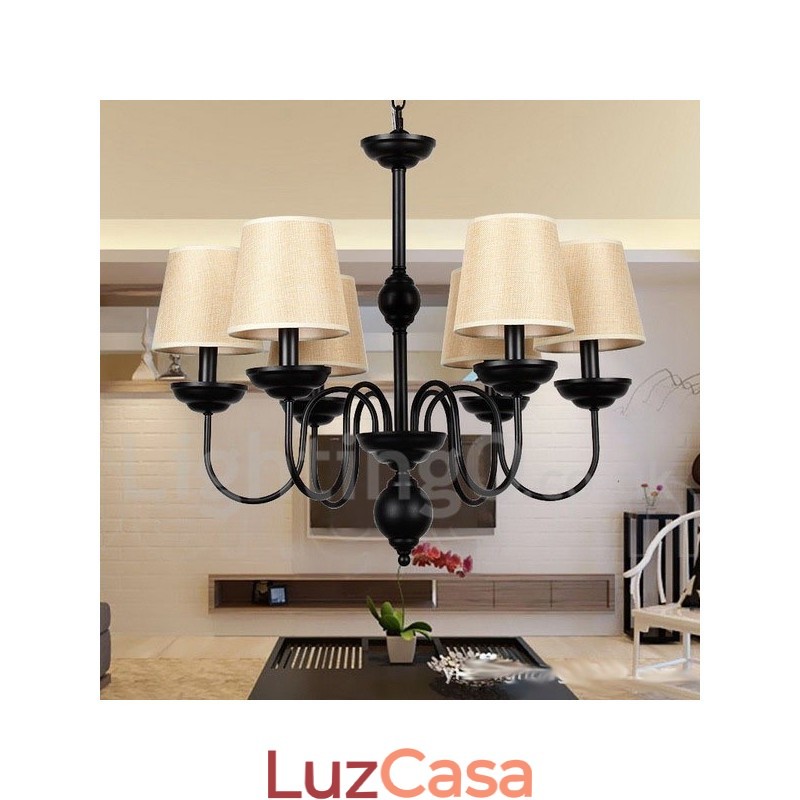 Lustre estilo vela contemporâneo retrô rústico de 6 luzes