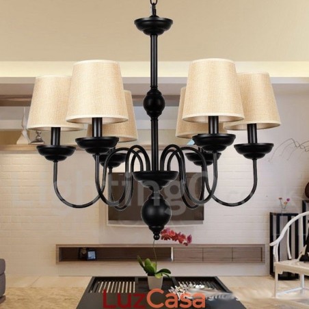 Lustre estilo vela contemporâneo retrô rústico de 6 luzes Lustre estilo vela contemporâneo retrô rústico de 6 luzes