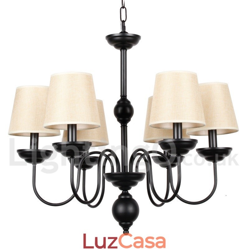 Lustre estilo vela contemporâneo retrô rústico de 6 luzes