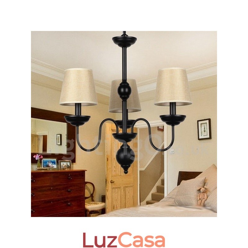Lustre estilo vela contemporâneo retrô rústico de 3 luzes