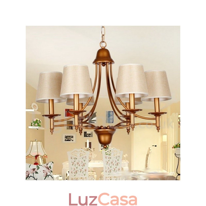 Lustre estilo vela estilo mediterrâneo retrô rústico de 6 luzes