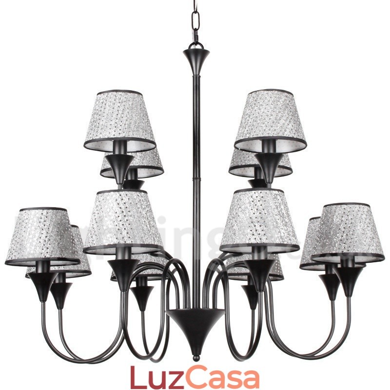 Lustre estilo vela preta retrô moderno e contemporâneo de 12 luzes