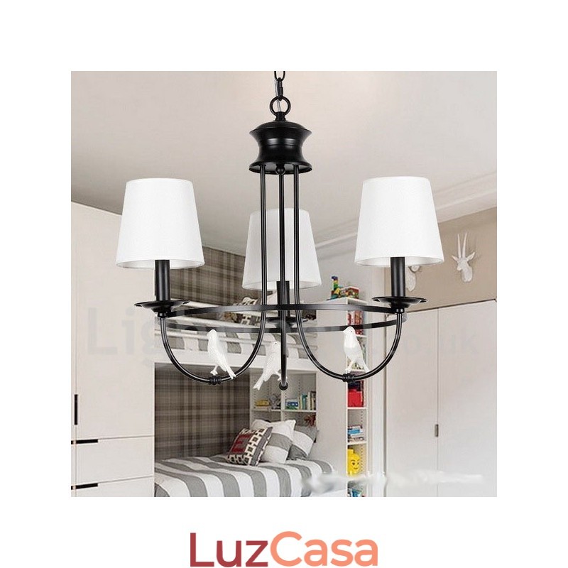 Lustre estilo mediterrâneo retrô preto de 3 luzes, estilo rústico e contemporâneo, estilo vela