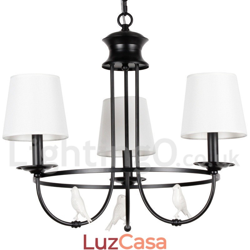 Lustre estilo mediterrâneo retrô preto de 3 luzes, estilo rústico e contemporâneo, estilo vela