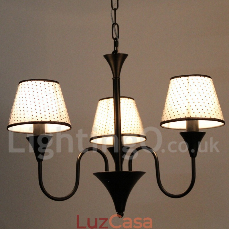 Lustre estilo vela preta retrô contemporâneo moderno rústico de 3 luzes
