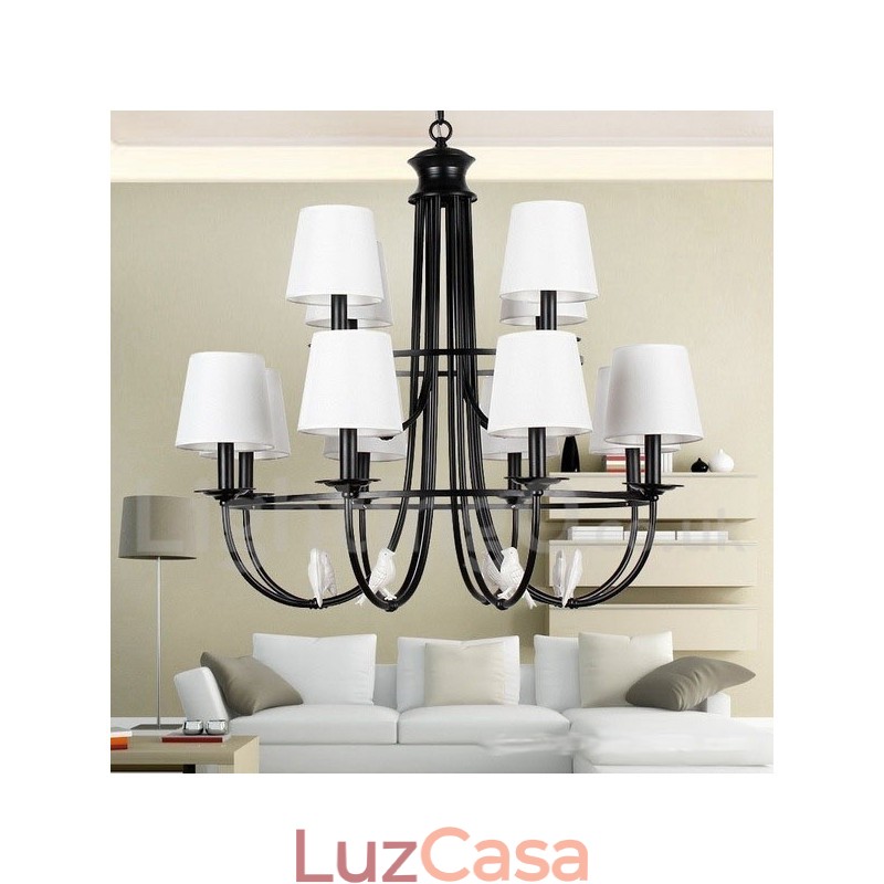 Lustre estilo mediterrâneo retrô preto de 12 luzes, estilo rústico e contemporâneo, estilo vela