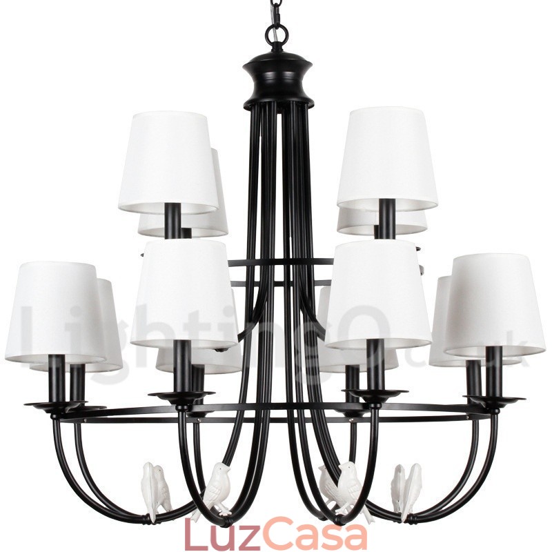 Lustre estilo mediterrâneo retrô preto de 12 luzes, estilo rústico e contemporâneo, estilo vela