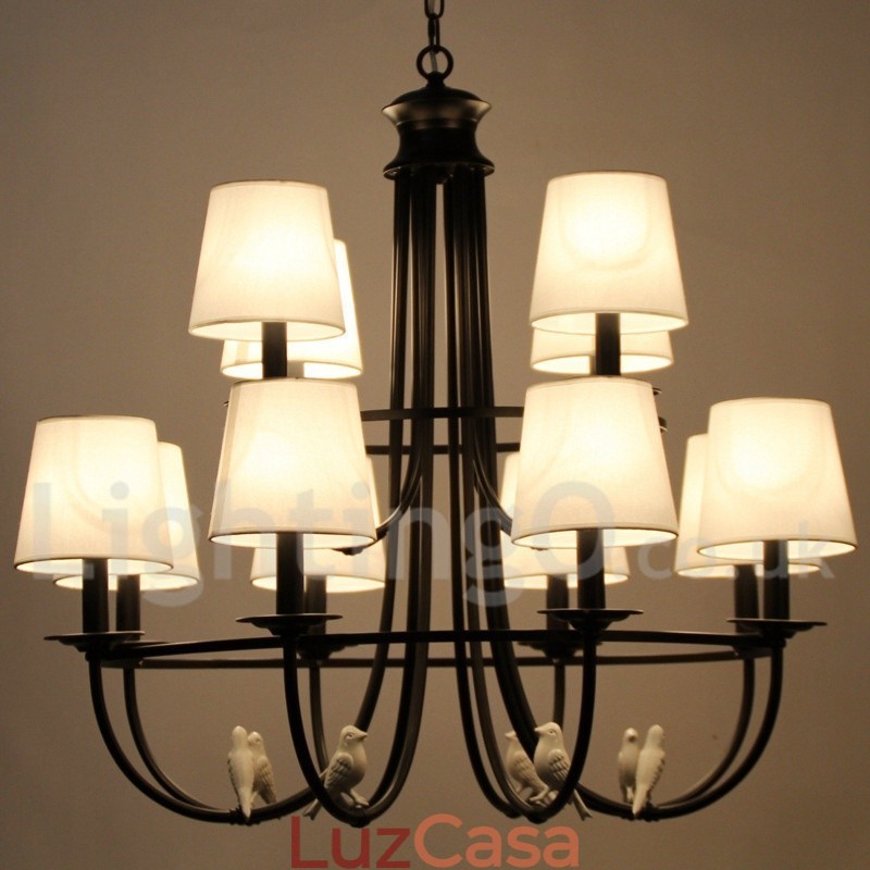Lustre estilo mediterrâneo retrô preto de 12 luzes, estilo rústico e contemporâneo, estilo vela