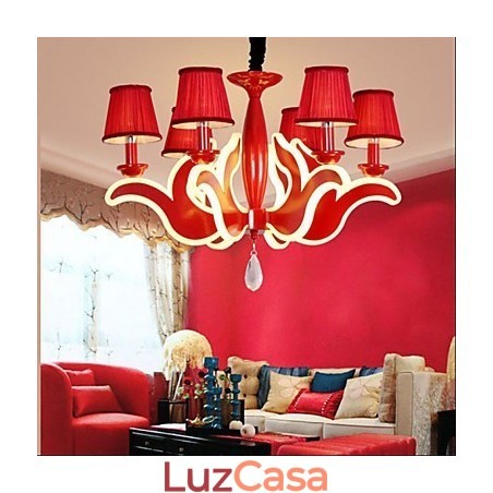 Lustre de acrílico vermelho com luzes criativas para jardim Lustre de acrílico vermelho com luzes criativas para jardim