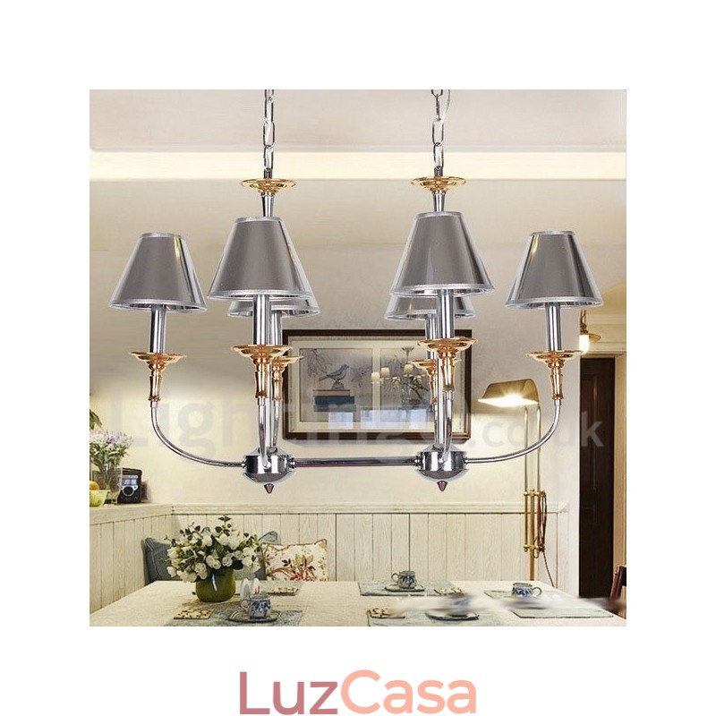 Lustre moderno contemporâneo cromado estilo vela de 6 luzes
