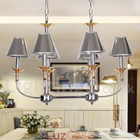Lustre moderno contemporâneo cromado estilo vela de 6 luzes Lustre moderno contemporâneo cromado estilo vela de 6 luzes