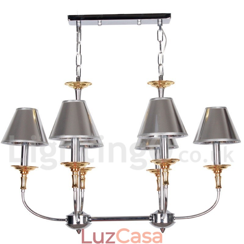 Lustre moderno contemporâneo cromado estilo vela de 6 luzes