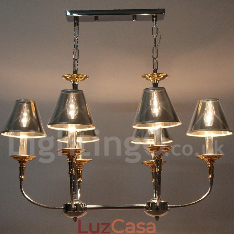 Lustre moderno contemporâneo cromado estilo vela de 6 luzes