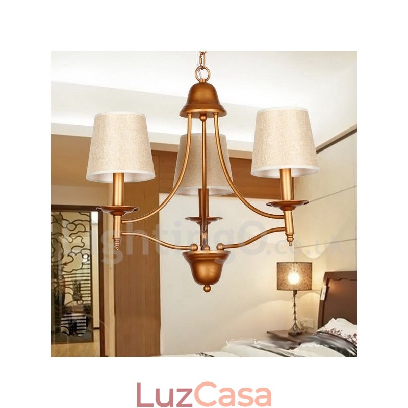Lustre estilo vela estilo mediterrâneo retrô rústico de 3 luzes