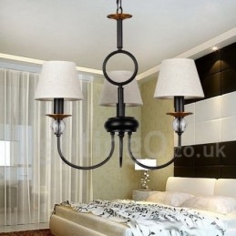 Lustre estilo vela contemporâneo estilo mediterrâneo retrô preto rústico de 3 luzes