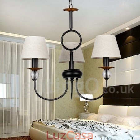 Lustre estilo vela contemporâneo estilo mediterrâneo retrô preto rústico de 3 luzes Lustre estilo vela contemporâneo estilo mediterrâneo retrô preto rústico de 3 luzes