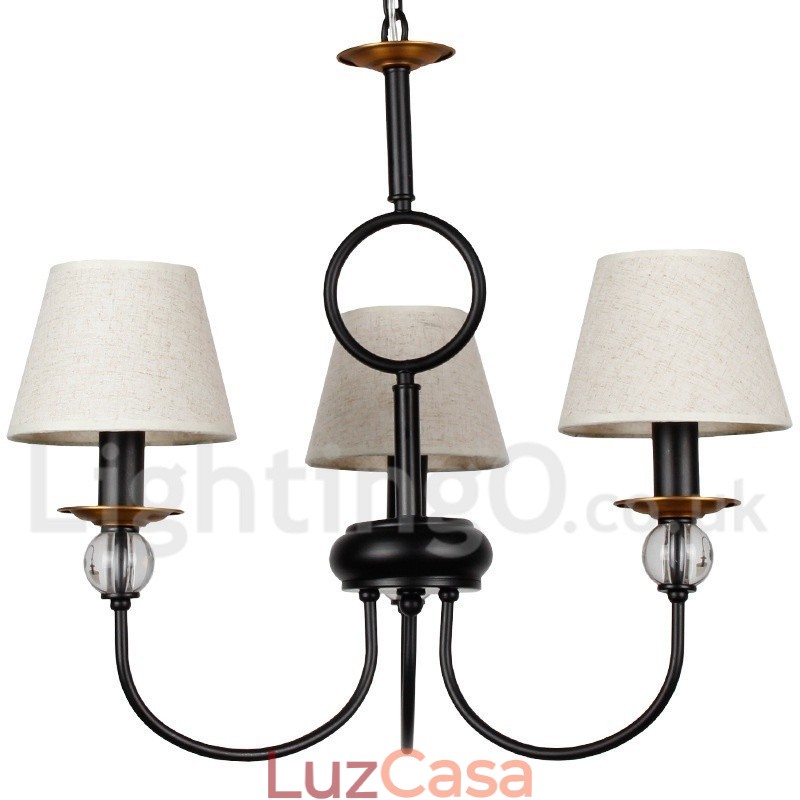 Lustre estilo vela contemporâneo estilo mediterrâneo retrô preto rústico de 3 luzes