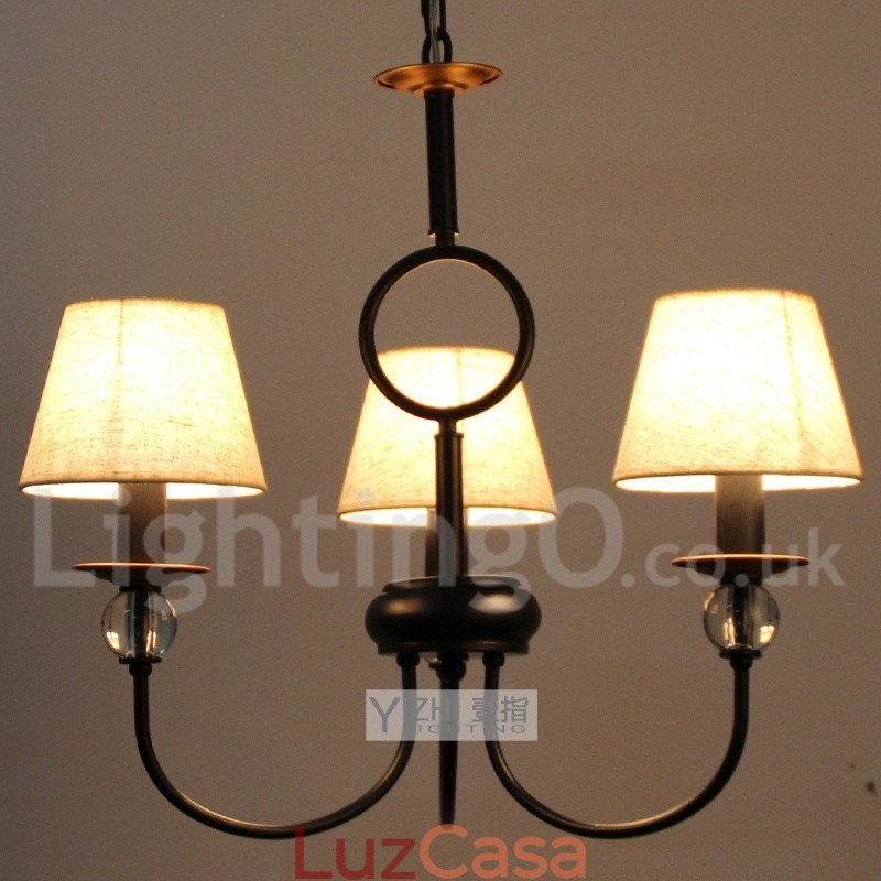 Lustre estilo vela contemporâneo estilo mediterrâneo retrô preto rústico de 3 luzes