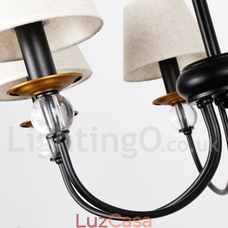 Lustre estilo vela contemporâneo estilo mediterrâneo retrô preto rústico de 3 luzes