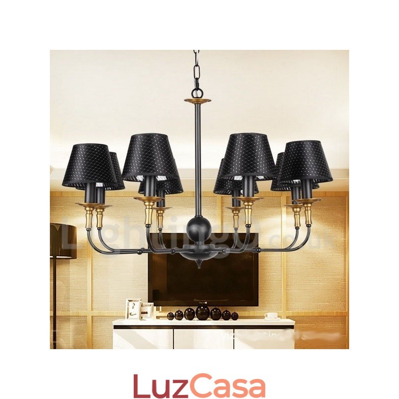Lustre estilo vela rústica retrô de 8 luzes