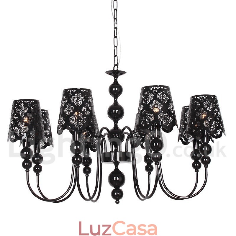 Lustre moderno contemporâneo de 8 luzes estilo vela preta vazada
