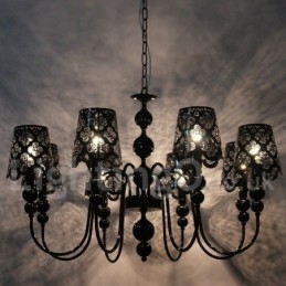 Lustre moderno contemporâneo de 8 luzes estilo vela preta vazada