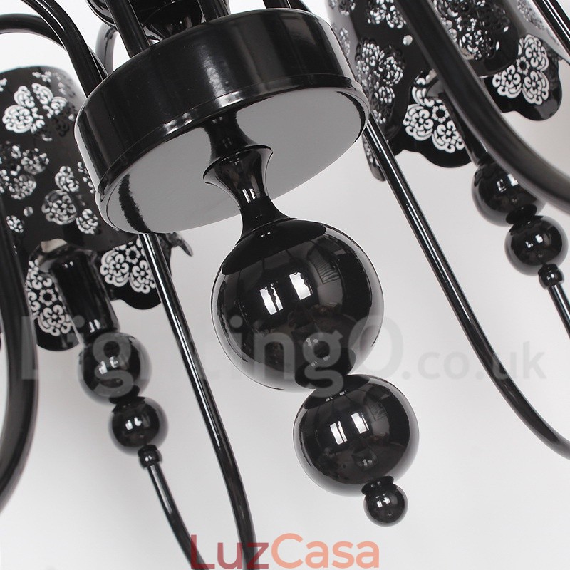 Lustre moderno contemporâneo de 8 luzes estilo vela preta vazada