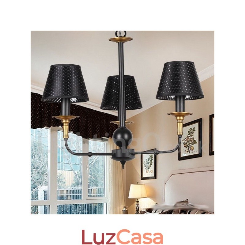 Lustre estilo vela rústica retrô de 3 luzes