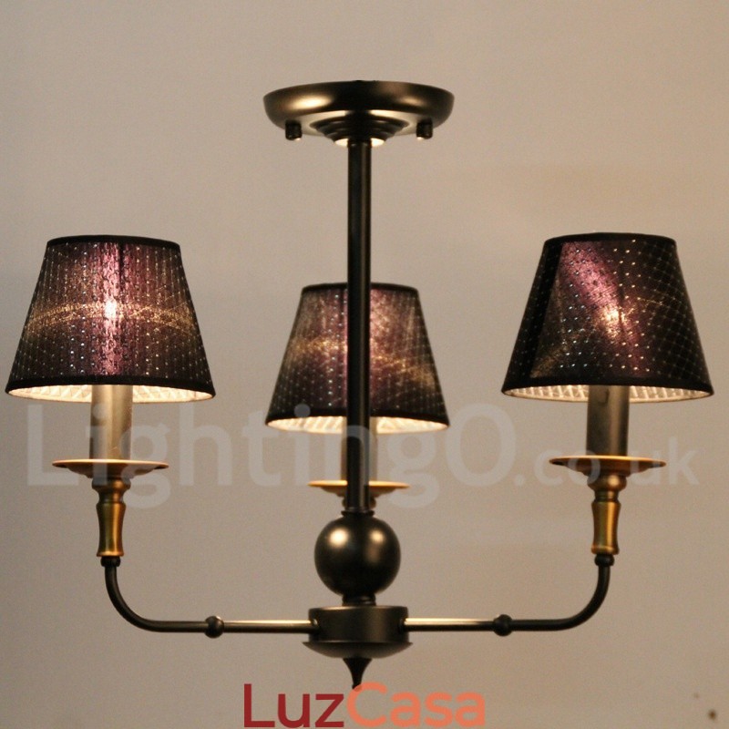 Lustre estilo vela rústica retrô de 3 luzes
