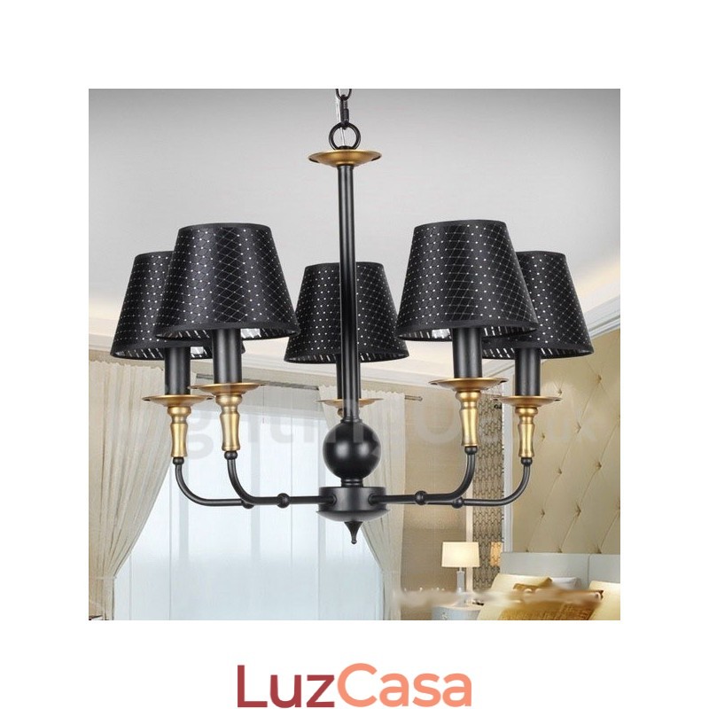 Lustre estilo vela rústica retrô de 5 luzes