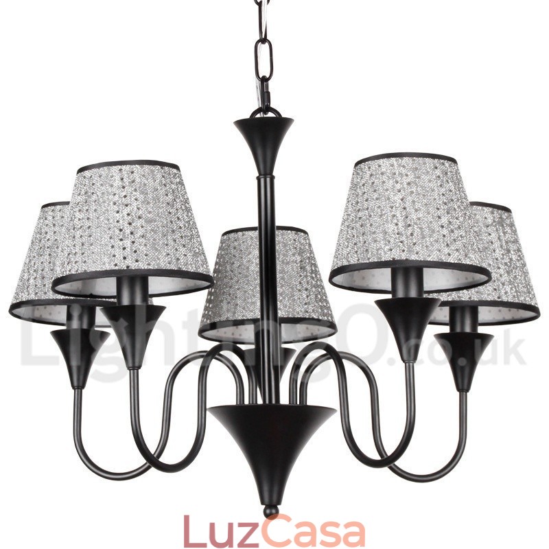 Lustre estilo vela preta retrô, moderno e contemporâneo, rústico, de 5 luzes