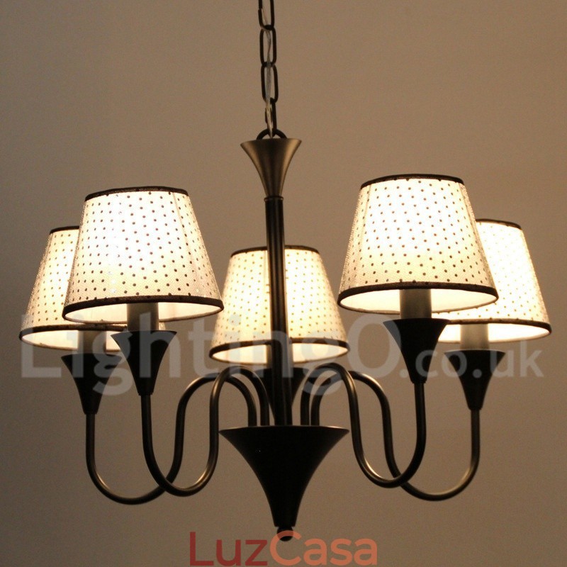 Lustre estilo vela preta retrô, moderno e contemporâneo, rústico, de 5 luzes